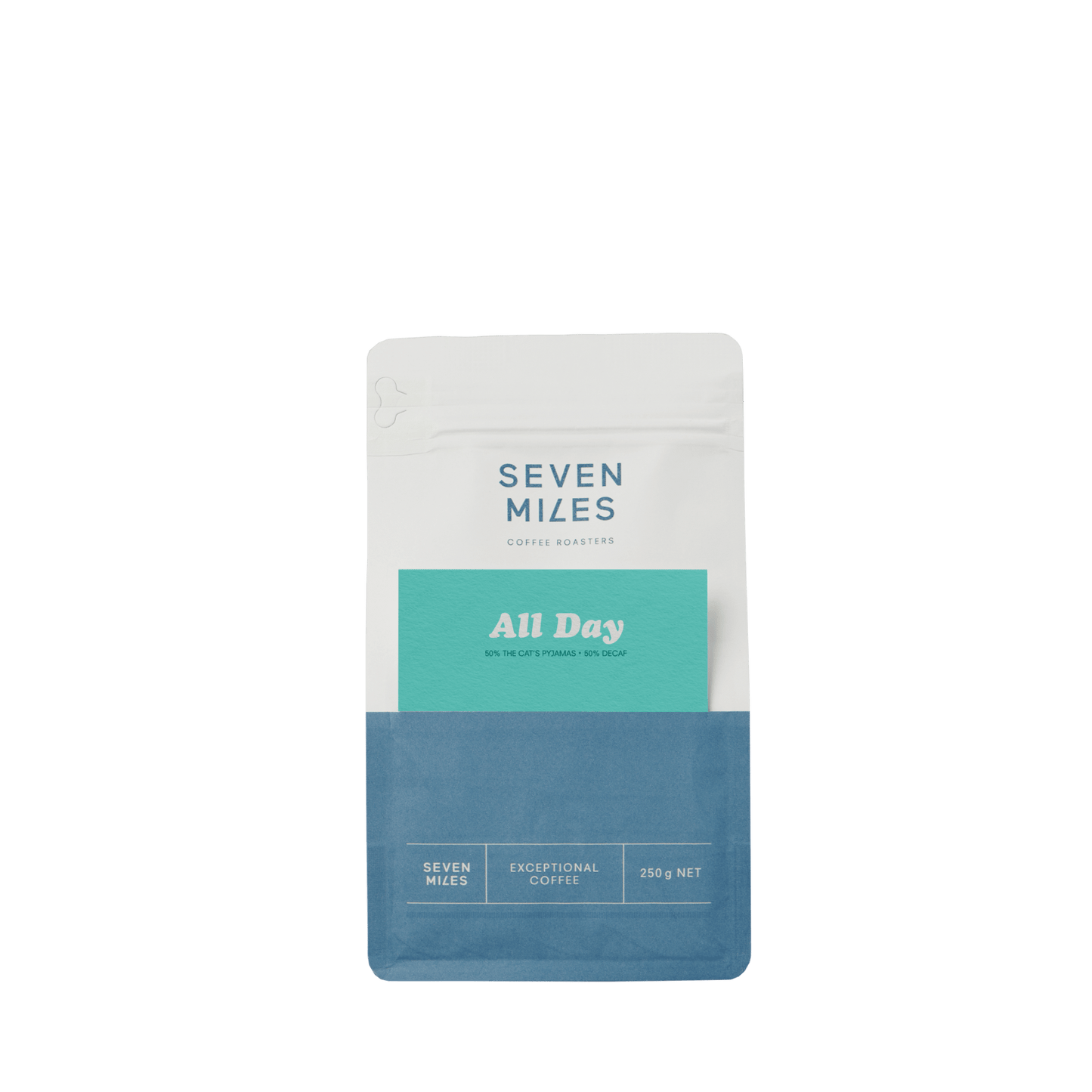 Seven Miles All Day Half Caffeine coffee 250g bag.