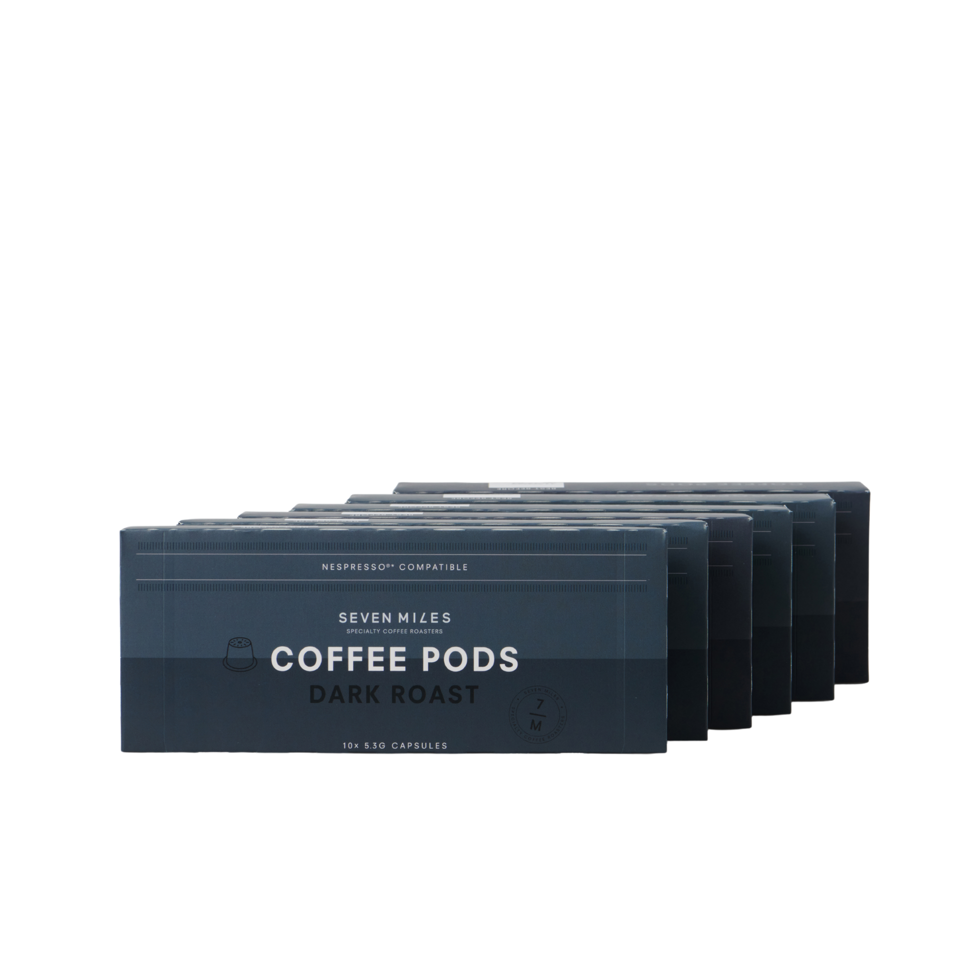 Seven Miles Dark Roast coffee pods 60 pack. 