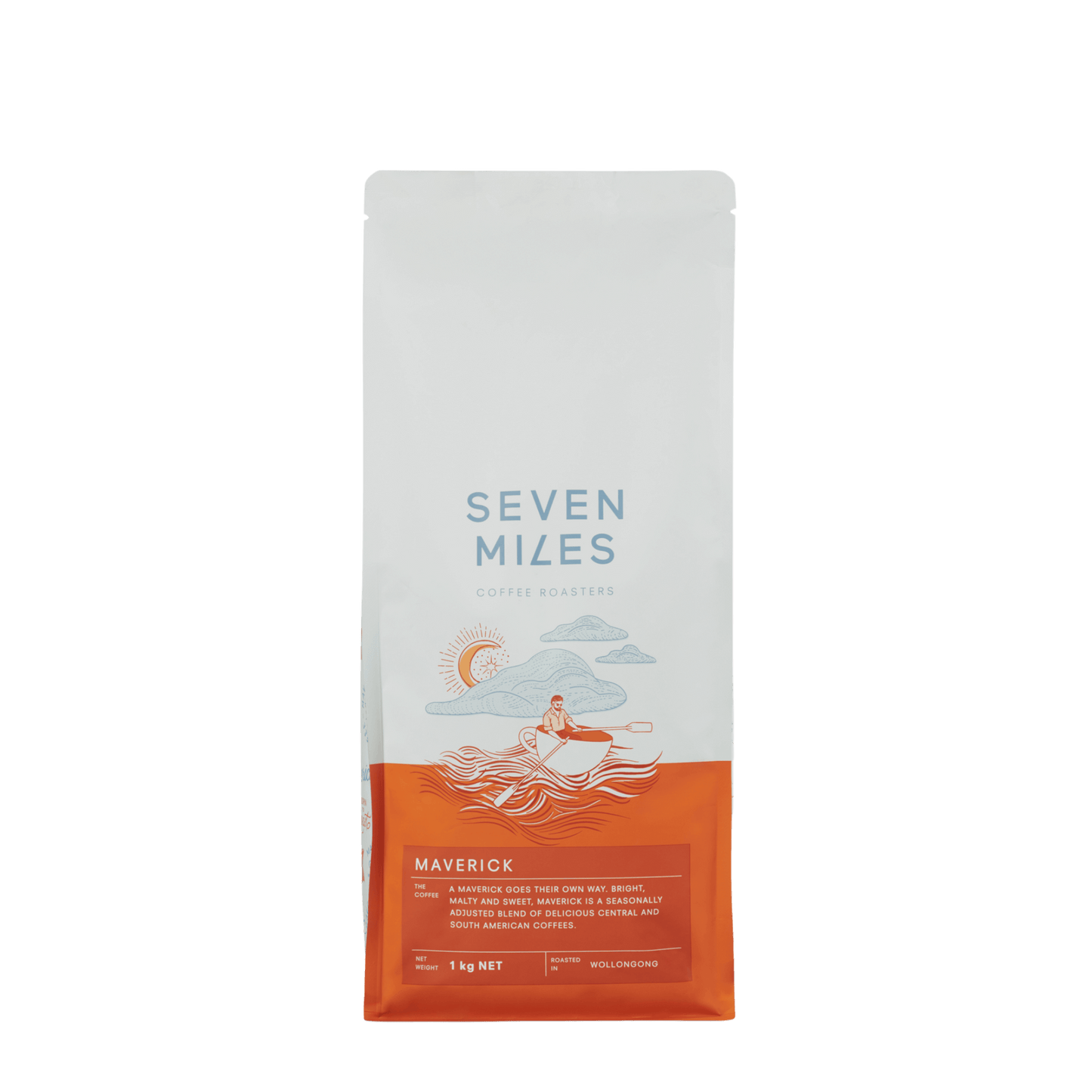 The Seven Miles Maverick Coffee 1kg Blend goes its own way. Bright, malty and sweet, this coffee works both as straight up espresso and for cutting through milk. A rich seasonally adjusted blend of Central and South American coffees, Maverick deftly chooses the path less travelled.