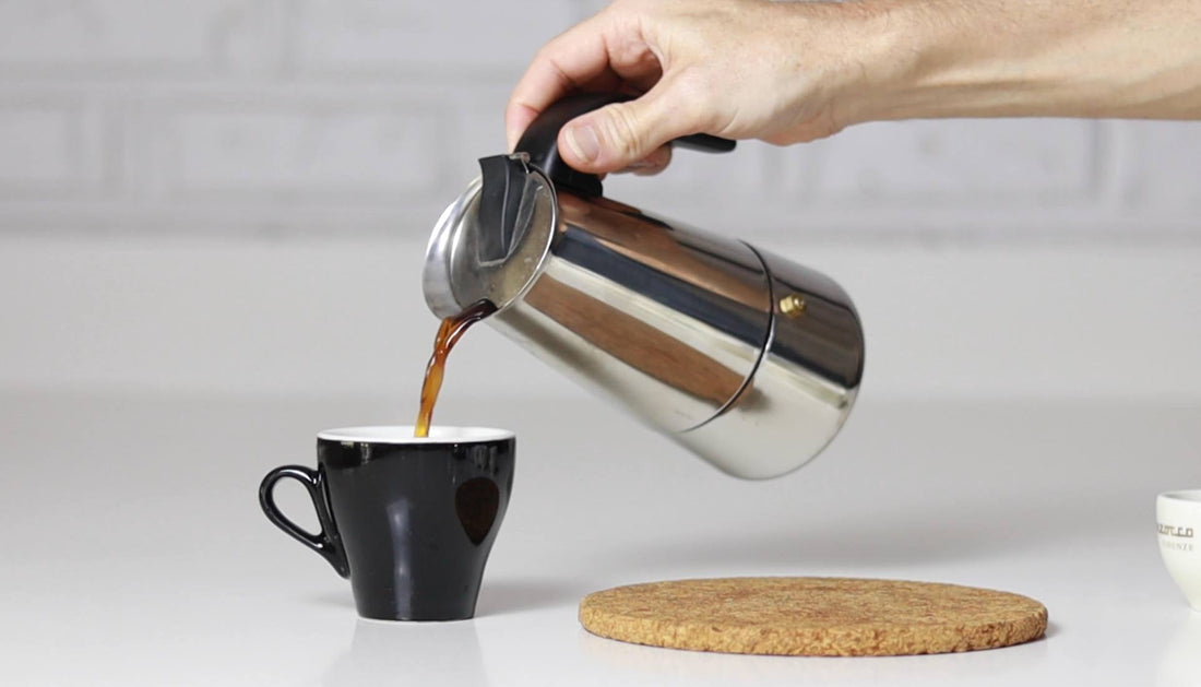 pouring coffee at home into cup||home coffee brewer lined up on bench|aeropress brew guide|clever coffee dripper brew guide|coffee plunger french press brew guide|stovetop espresso moka brew guide