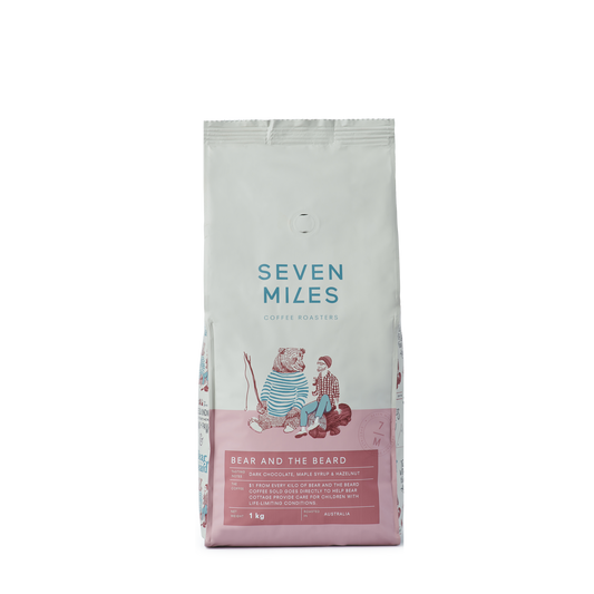 The Bear and the Beard coffee blend features rich dark chocolate, maple syrup & hazelnut praline flavours. $1 from every kilo of Bear and the Beard coffee sold goes directly to help Bear Cottage provide care for children with life-limiting conditions.
