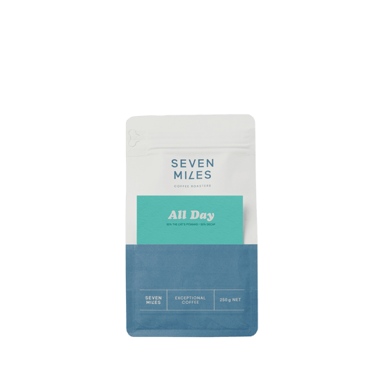 Seven Miles All Day Half Caffeine coffee 250g bag.