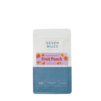 Seven Miles Fruit Punch coffee package on a white background