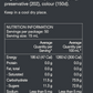 Nutrition information panel for 7M Hazelnut Syrup 750ml