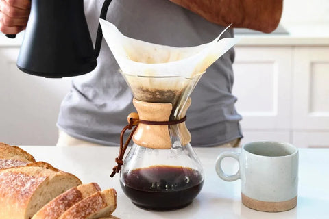 filtered coffee being prepared in a kitchen