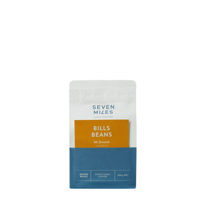 Seven Miles Coffee 250g Mr Smooth is exactly that, a smooth blend which carries notes of silky caramel, juicy apricot, barley sugar, and stewed stone fruit with a long chocolaty finish. It’s a great all-rounder being perfect for milk-based coffees while at the same time tasting delicious served black.