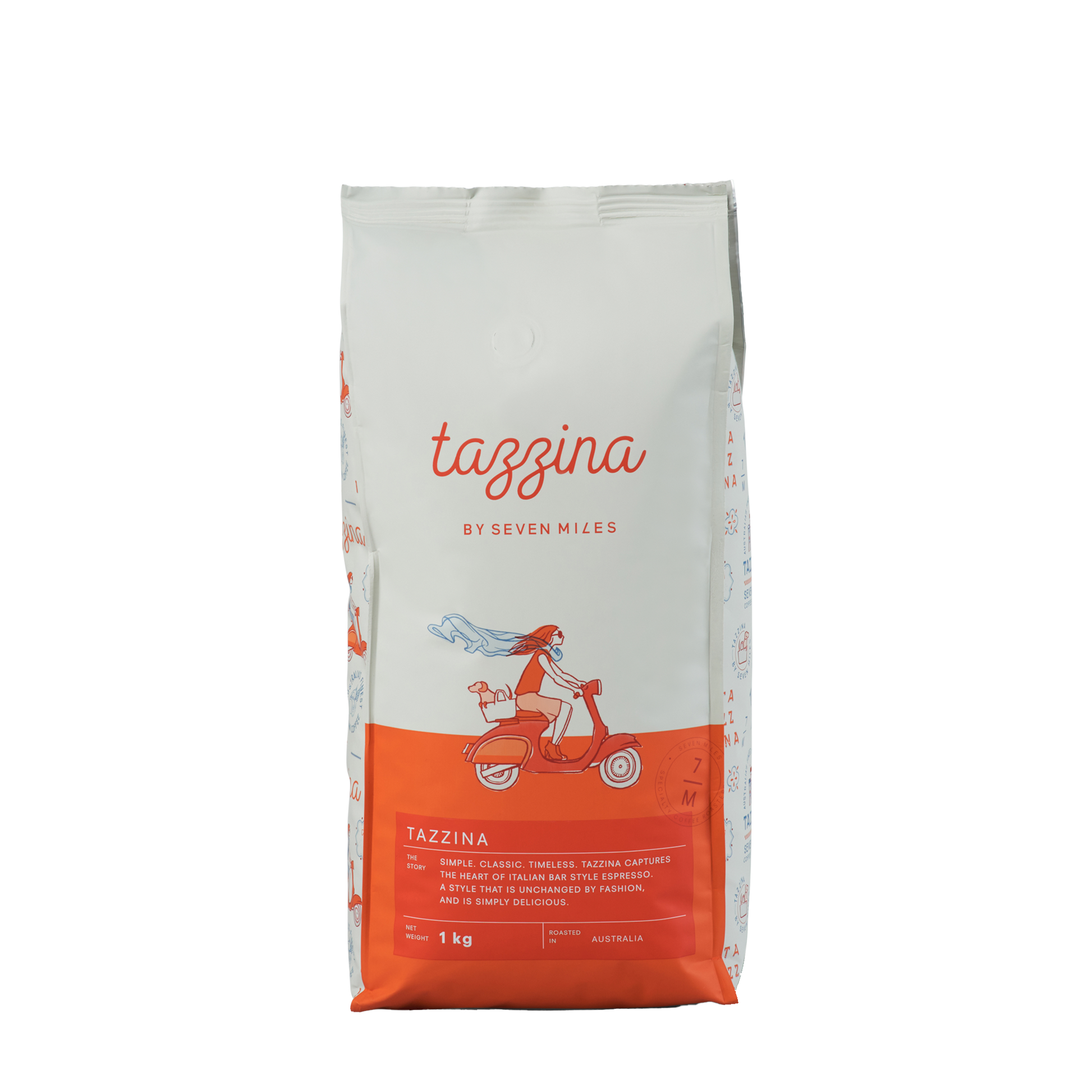 Tazzina Café 1kg bag is the classic espresso. A blend of arabica & robusta coffees deliver a malty, caramel sweetness with a deep, long-lasting crema.  With milk, the full-body of this blend maintains its strength and sweetness.