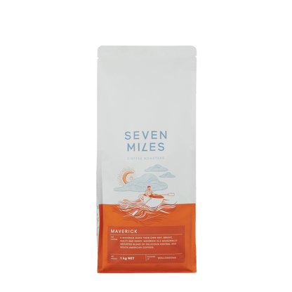 The Seven Miles Maverick Coffee 1kg Blend goes its own way. Bright, malty and sweet, this coffee works both as straight up espresso and for cutting through milk. A rich seasonally adjusted blend of Central and South American coffees, Maverick deftly chooses the path less travelled.